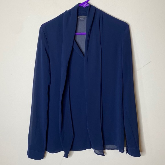 Armani Exchange Blouse Blue Button Down Tie Front Long Sleeve Womens Size Small - Picture 1 of 4
